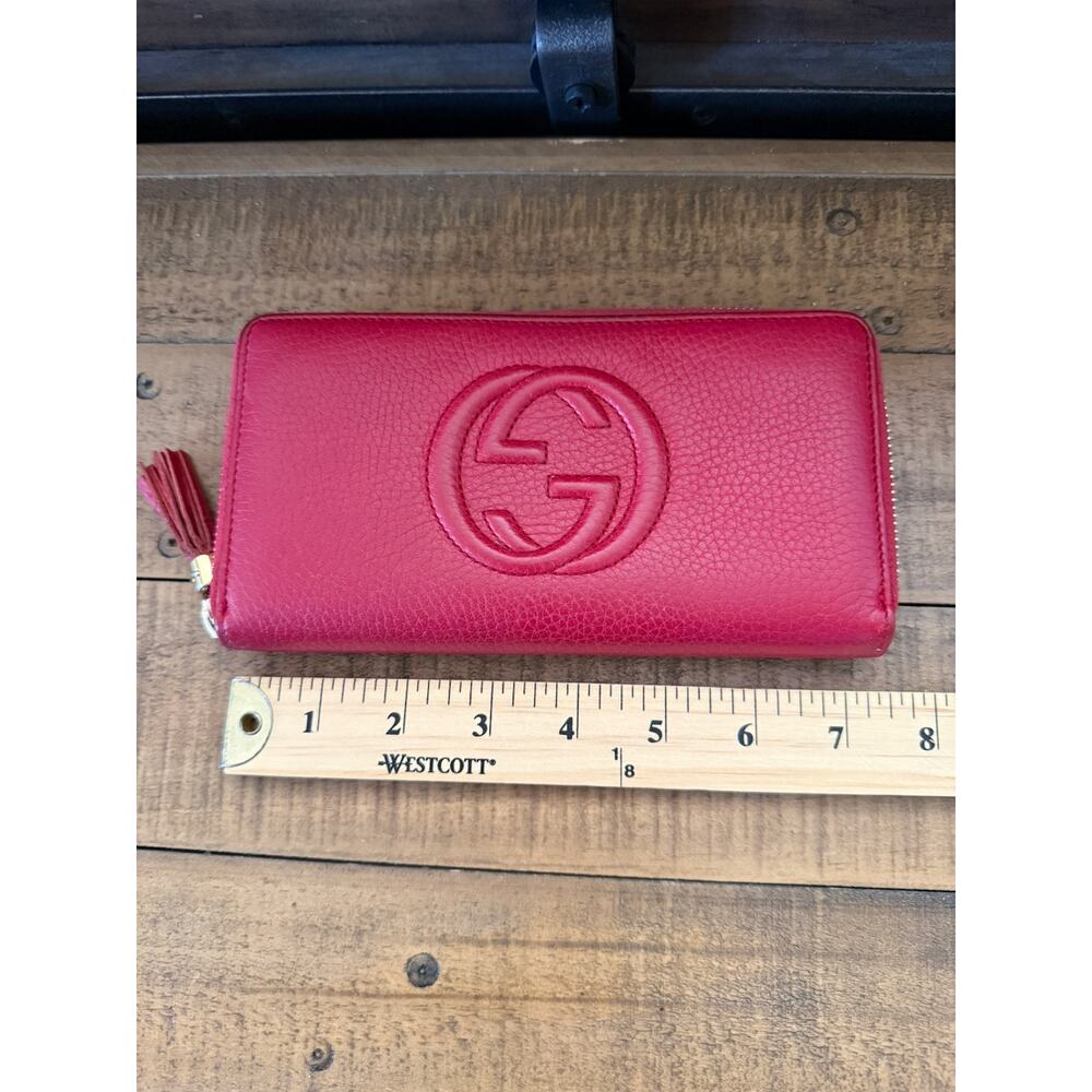 Gucci Soho Wallet Women's Red Leather Zip Around Tassel GG Logo W/COA - Picture 13 of 14